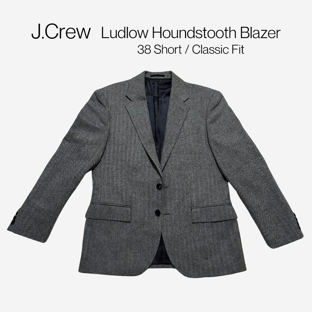 J.Crew Ludlow Gray Houndstooth 2-Button Blazer | 38 Short | Good Condition